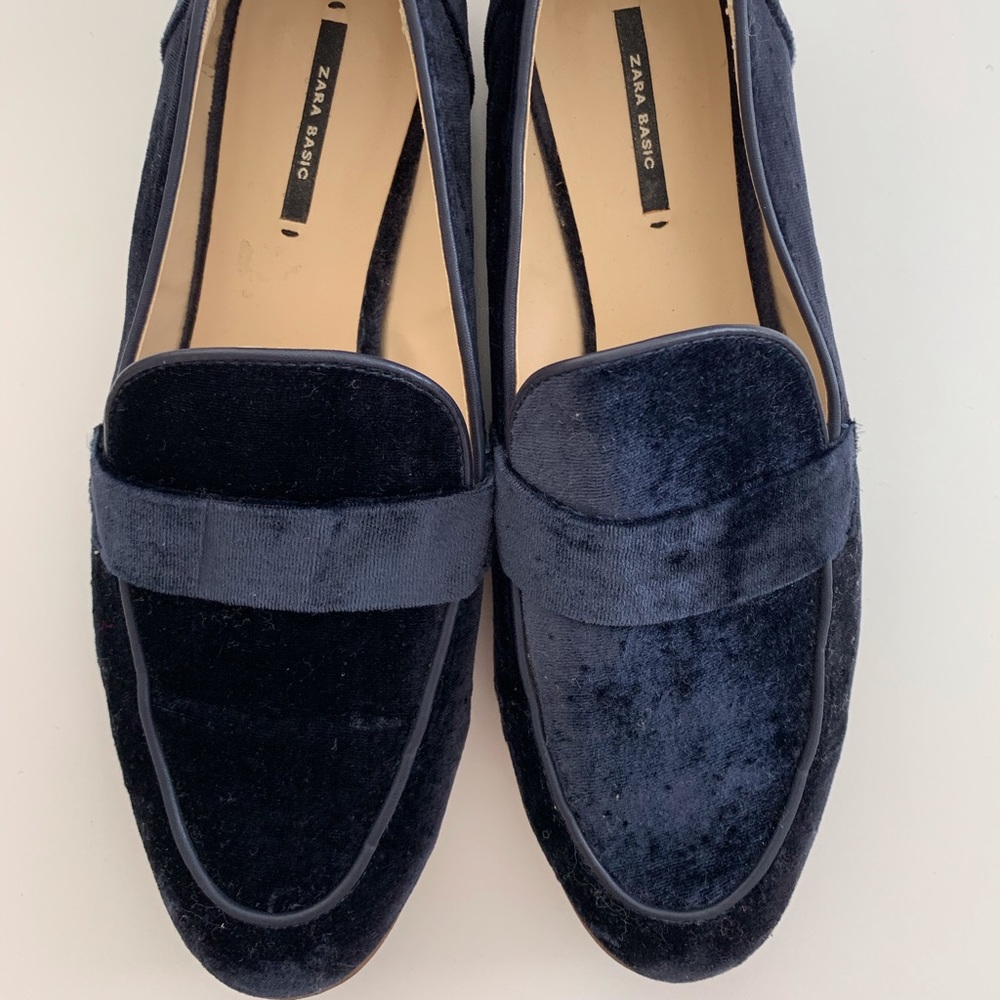 Zara blue velvet loafers for women